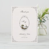 Vintage French Landscape Monogram Wedding  サンキューカード (スタンド正面)