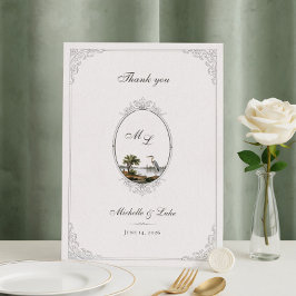 Vintage French Landscape Monogram Wedding  サンキューカード