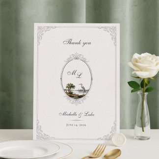 Vintage French Landscape Monogram Wedding  サンキューカード