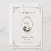 Vintage French Landscape Monogram Wedding  セーブザデート (正面)