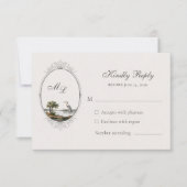 Vintage French Landscape Monogram Wedding 出欠カード (正面)