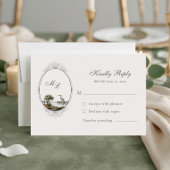 Vintage French Landscape Monogram Wedding 出欠カード