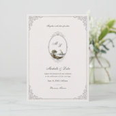 Vintage French Landscape Monogram Wedding  招待状 (スタンド正面)