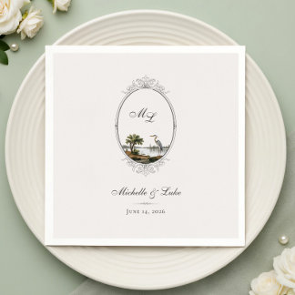 Vintage French Landscape Monogram Wedding Napkin スタンダードカクテルナプキン