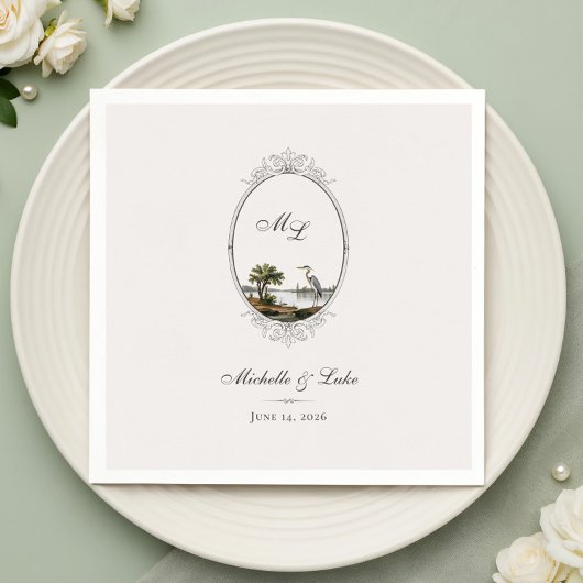 Vintage French Landscape Monogram Wedding Napkin スタンダードカクテルナプキン