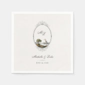 Vintage French Landscape Monogram Wedding Napkin スタンダードカクテルナプキン (正面)