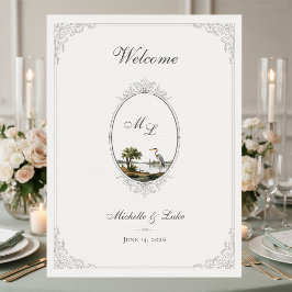 Vintage French Landscape Monogram Wedding Poster ポスター