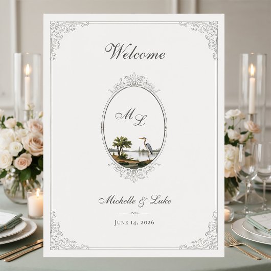 Vintage French Landscape Monogram Wedding Poster ポスター