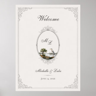 Vintage French Landscape Monogram Wedding Poster ポスター
