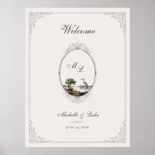 Vintage French Landscape Monogram Wedding Poster ポスター (正面)