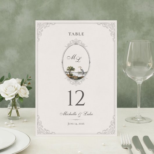 Vintage French Landscape Monogram Wedding Table テーブルナンバー