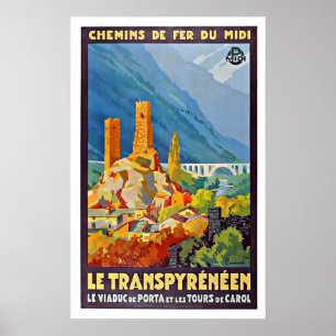 Vintage French Le Transpyreneenen Travelポスター ポスター