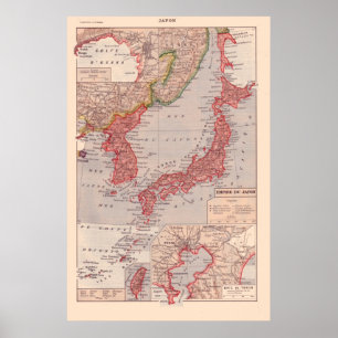 Vintage French map, 1920, Japan ポスター