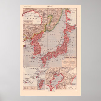 Vintage French map, 1920, Japan ポスター