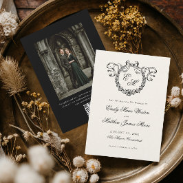 Vintage French Monogram QR Code Elegant Wedding セーブザデート