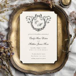Vintage French Monogram Wreath Elegant Wedding 招待状
