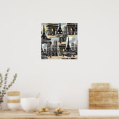 Vintage French Paris Travel Collage Eiffel Tower ポスター (キッチン)