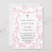 Vintage French Pink Toile Flowers Girl Baptism 招待状 (正面)