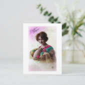 Vintage French Postcardイースター女性 シーズンポストカード (スタンド正面)