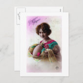 Vintage French Postcardイースター女性 シーズンポストカード (正面/裏面)