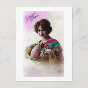 Vintage French Postcardイースター女性 シーズンポストカード
