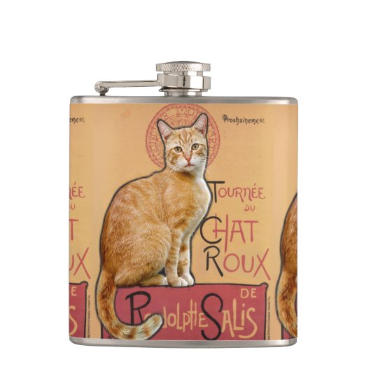 Vintage French Poster Style Orange Cat フラスク (正面)