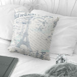 Vintage French Romance Collage Blue ID226 クッション<br><div class="desc">A seamless vintage pattern all about romance, this beautiful design is a collage of vintage illustrations. The throw pillow design includes the Eiffel Tower, vintage postmarks, and handwritten lettering. It's a lovely steel blue and aqua with a focus on France - full of antique fonts and graphics. Search ID226 to...</div>