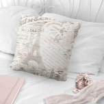 Vintage French Romance Collage Pink ID226 クッション<br><div class="desc">A seamless vintage pattern all about romance, this beautiful design is a collage of vintage illustrations. The throw pillow design includes the Eiffel Tower, vintage postmarks, and handwritten lettering. It's a lovely soft pastel in pale pink and brown with a focus on France - full of antique fonts and graphics....</div>