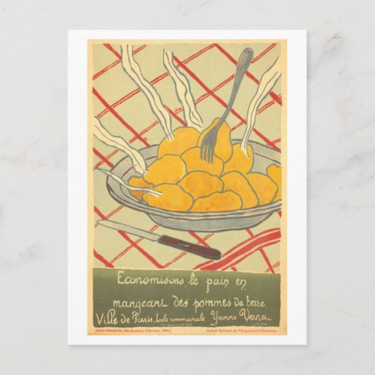 Vintage French "Save Bread by Eating Potatoes"  ポストカード (正面)