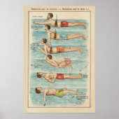 Vintage French Swimming Lessons Poster ポスター (正面)