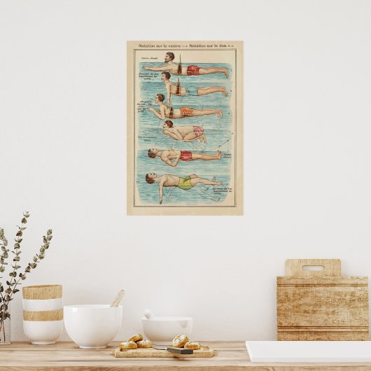 Vintage French Swimming Lessons Poster ポスター (キッチン)