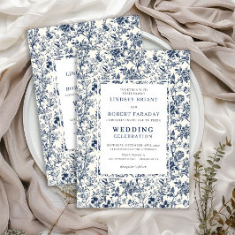 Vintage French Toile Blue Romantic Wedding Invite 招待状
