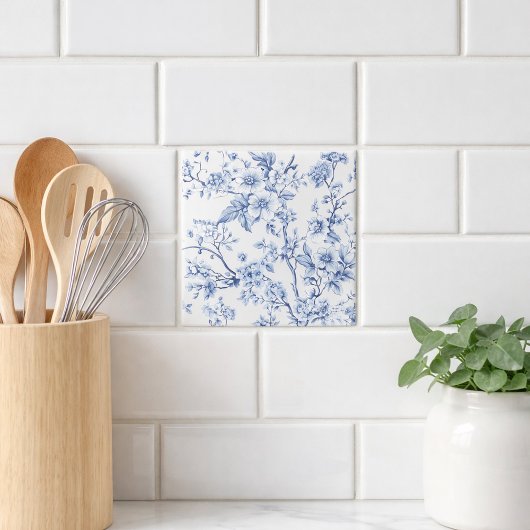 Vintage French Toile Floral Blue タイル