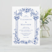 Vintage French Victorian Botanical Blue  招待状 (スタンド正面)