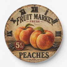 Vintage Fresh Peaches Fruit Market Farmhouse