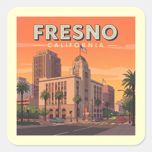 Vintage Fresno California スクエアシール (正面)