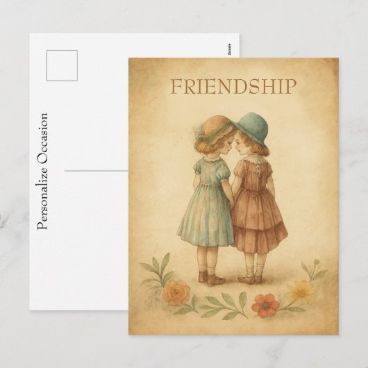 Vintage Friendship Timeless Floral Art Remembering シーズンポストカード (正面/裏面)