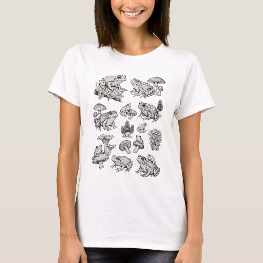 Vintage Frog & Mushroom Engraving Illustration Tシャツ (正面)