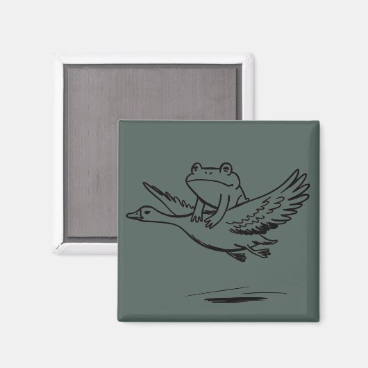 Vintage Frog Riding Goose Nature Whimsical Animal  マグネット (正面/裏面)