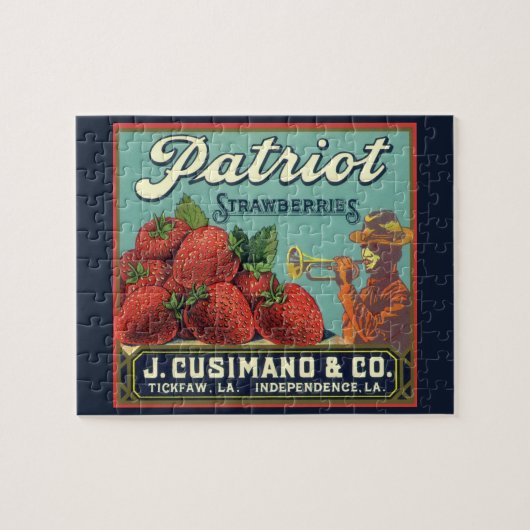 Vintage Fruit Crate Label Art Patriot Strawberries ジグソーパズル (横)
