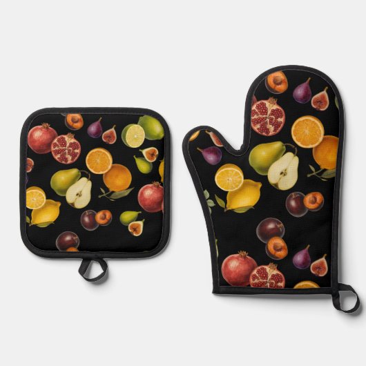 Vintage Fruits Oven Mitt & Potholder 鍋つかみ&鍋敷きセット (正面)