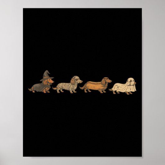 Vintage Funny Dachshund Ghost Halloween Costume Do ポスター (正面)