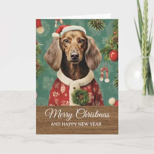 Vintage Funny Dog in Costume Christmas  カード (正面)