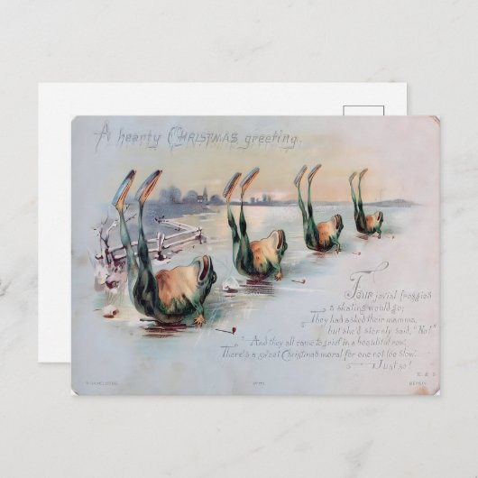 Vintage Funny Frog Skating Fail ポストカード (正面/裏面)