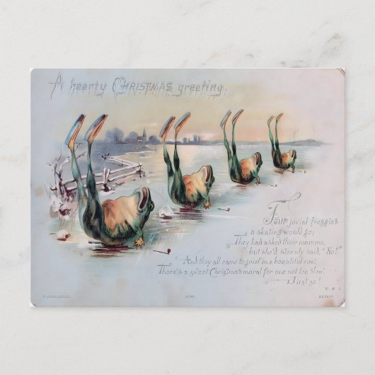 Vintage Funny Frog Skating Fail ポストカード (正面)