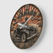 Vintage Garage Classic Car Service Retro Mechanic ラージ壁時計 (傾斜)