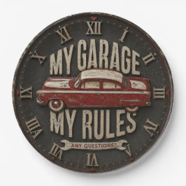 Vintage Garage Rules Classic Retro Car Garage Deco ペーパープレート