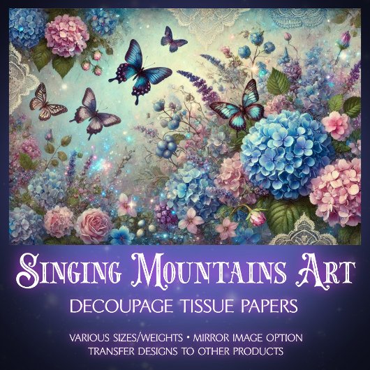 Vintage Garden Blooms & Butterflies Decoupage  薄葉紙