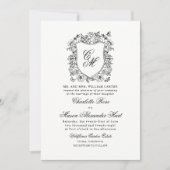 Vintage Garden Crest Black White Invitation 招待状 (正面)