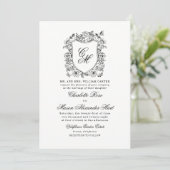 Vintage Garden Crest Black White Invitation 招待状 (スタンド正面)